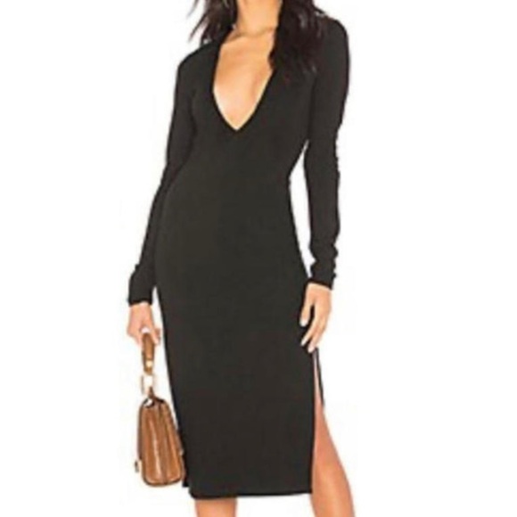 REVOLVE x CHRISSY TEIGAN black long sleeve plunge dress - Picture 1 of 7